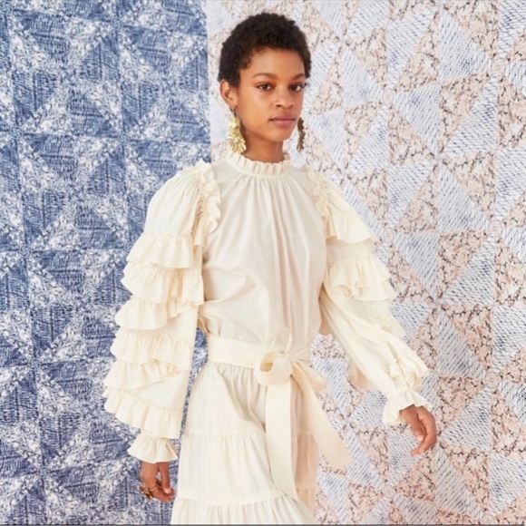 NWOT Ulla Johnson Pippa Ruffle Blouse in Ivory Poplin Size 6 - Picture 2 of 7